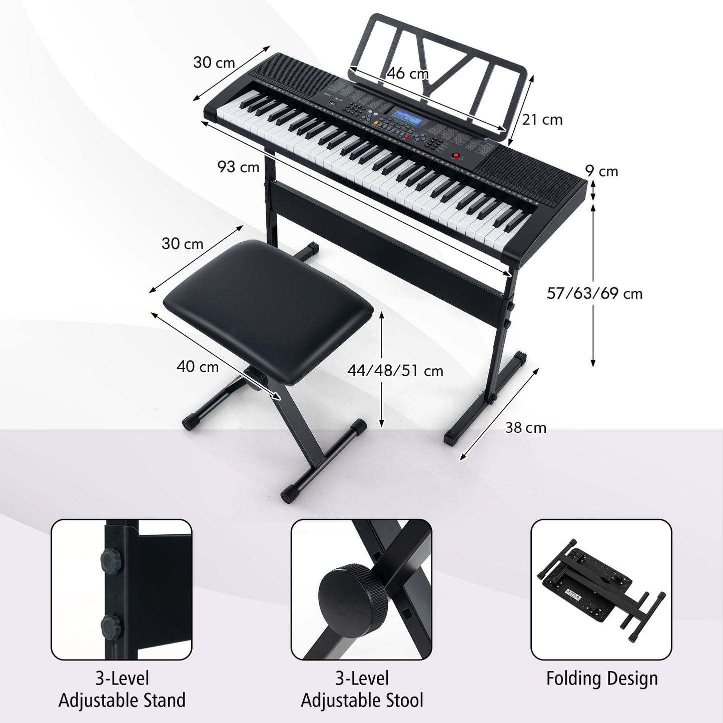 61-Key Portable Electronic Keyboard Piano Complete Digital Piano Set