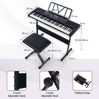 61-Key Portable Electronic Keyboard Piano Complete Digital Piano Set
