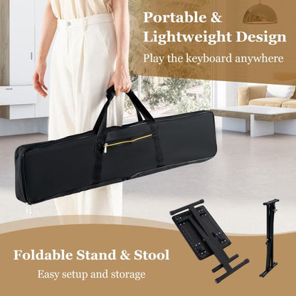 61-Key Portable Electronic Keyboard Piano with Stand and Stool