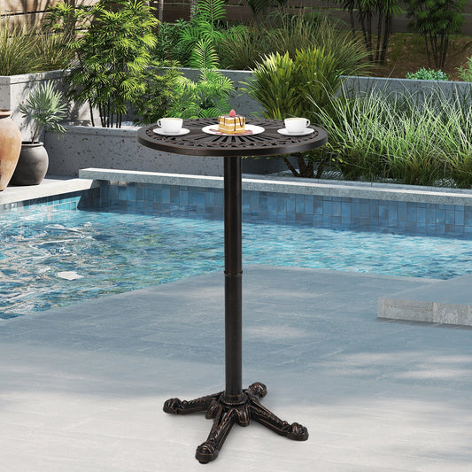 61 cm Patio Round Bar Table with Carved Texture-Bronze