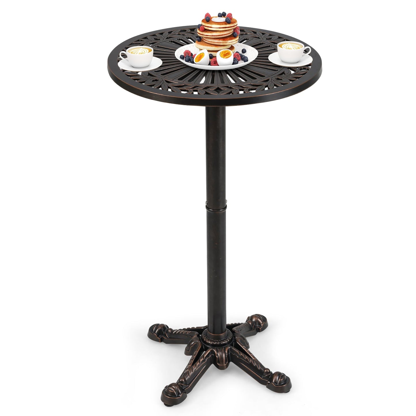 61 cm Patio Round Bar Table with Carved Texture-Bronze
