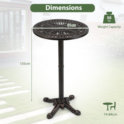 61 cm Patio Round Bar Table with Carved Texture-Bronze