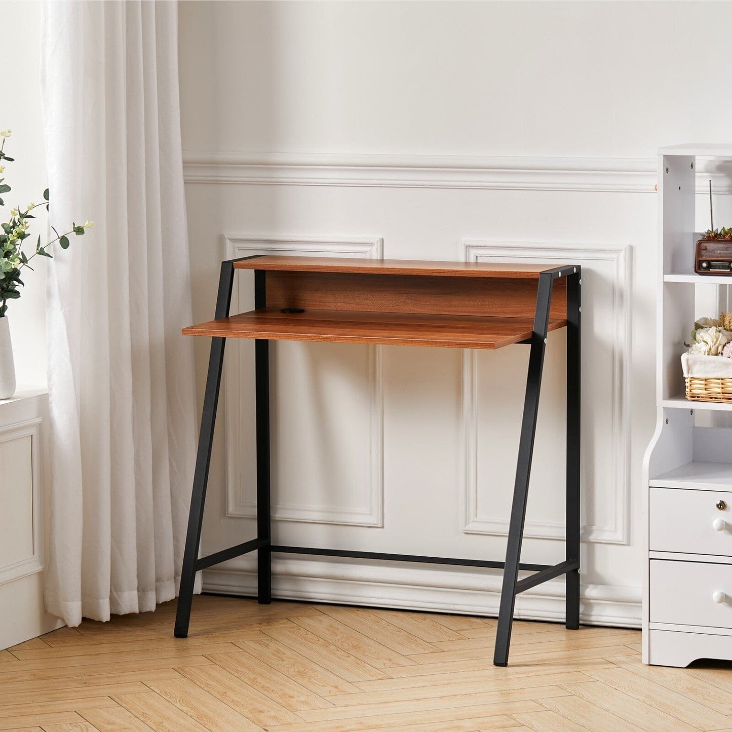 Modern Office Table Compact Wooden Computer Desk Laptop Burlywood