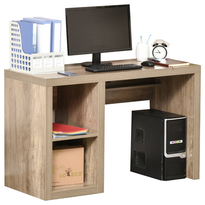 Rectangle Computer Desk Thick Board with Shelves Home Office Table, Wood Color