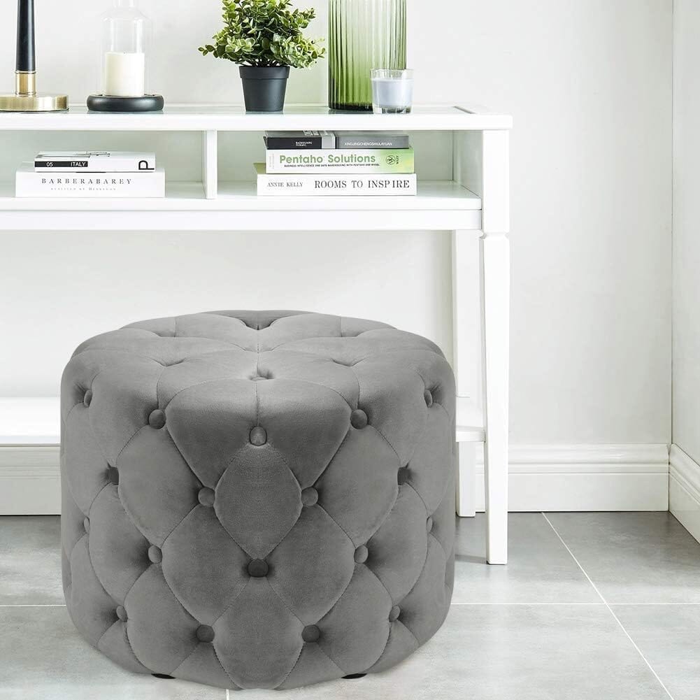 Round Velvet Buttoned Footstool