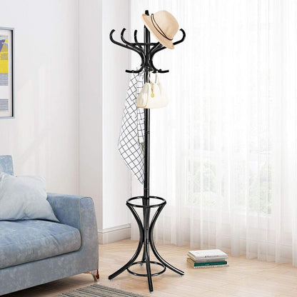 Free-standing Jacket Stand with Umbrella for Living Room-Black