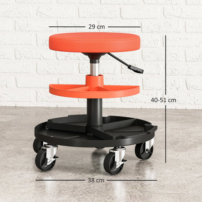 HOMCOM Rolling Mechanic Stool, 135kg Capacity Workshop Stool, 360 Swivel Roller Padded Creeper Seat with Wheels, Tool Trays Storage for Garage, Shop, Auto Repair, Yellow