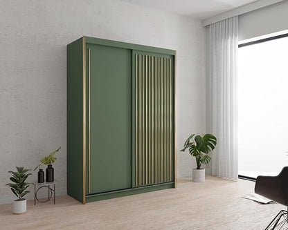 Kesteven Gold Strip Design Green Sliding Door Wardrobe - 150cm