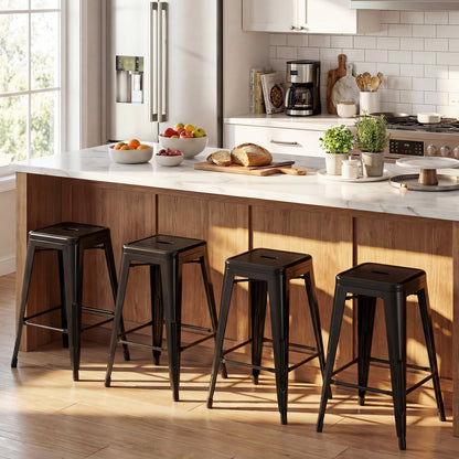 62 cm Metal Bar Stools Set of 4 with Backrests and Footrests-Black