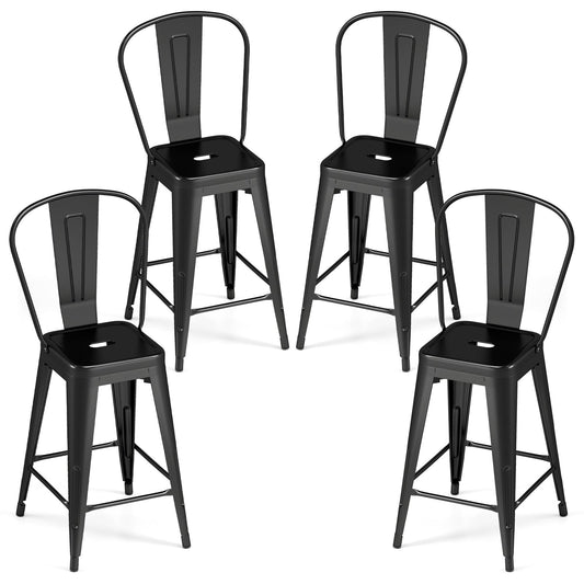 62 cm Metal Bar Stools Set of 4 in Black