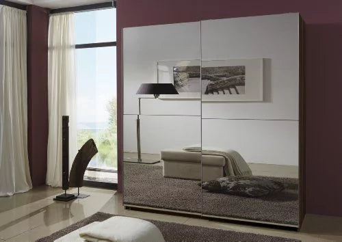 Quinn 2 Door Fully Mirrored Sliding Wardrobe - Walnut - 135cm