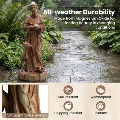62cm St. Francis Statue with Bird Feeder Saint Francis of Assisi Garden Decoration-Brown