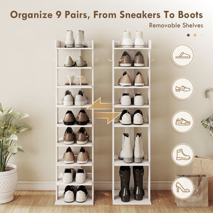 HOMCOM Shoe Rack 9-Tier Shoe Storage Organiser Top Tray Guardrail 2 Hooks 30 x 30 x 128.4 cm White