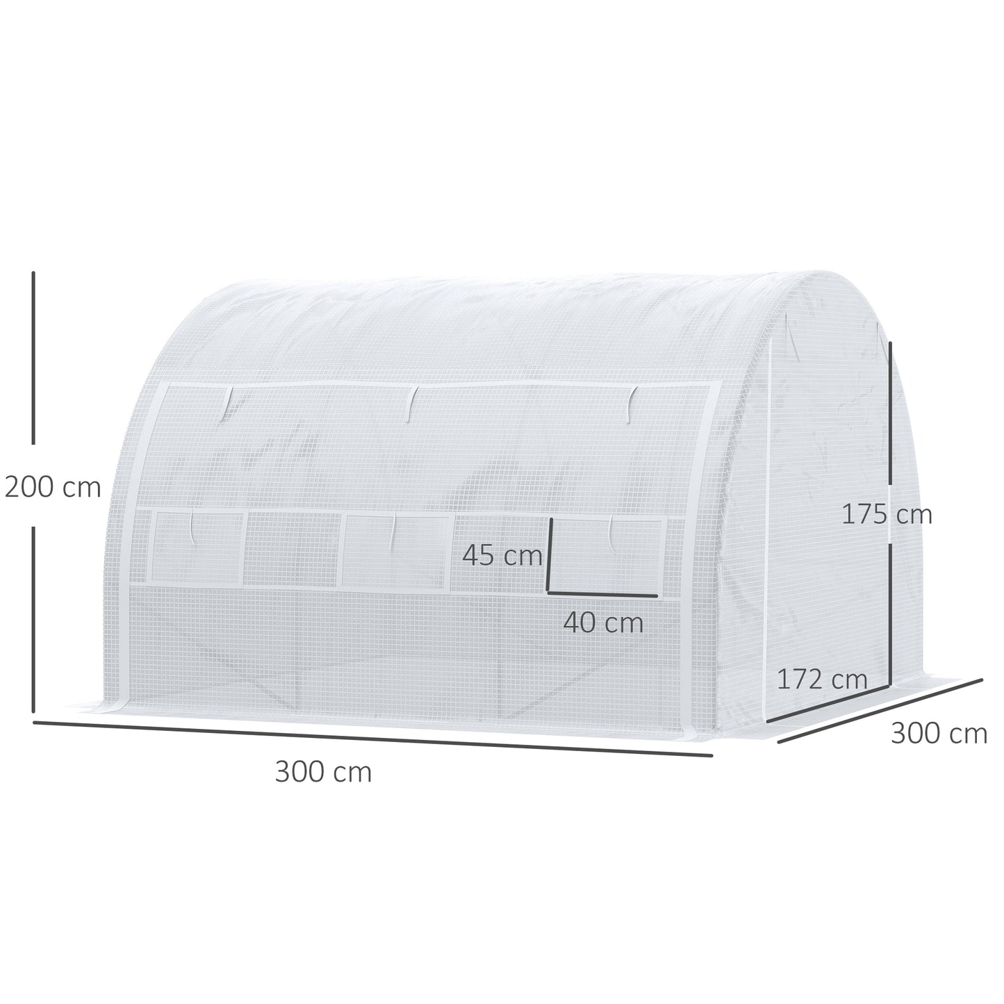 Outsunny 3 x 3 x 2 m Tunel foliowy ze zwijanymi ścianami bocznymi, namiotem do uprawy typu walk-in ze stalową ramą, wzmocnioną osłoną, drzwiami zapinanymi na zamek i 6 oknami z siatki do ogrodu, biały