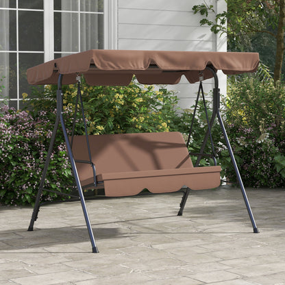 Outsunny 3-Seat Swing Chair Garden Swing Seat with Adjustable Canopy for Patio, Brown