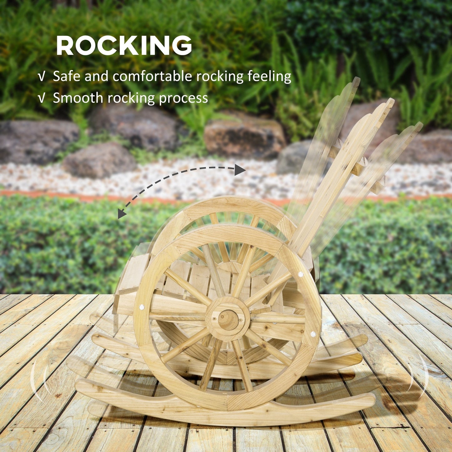 Outsunny Wooden Adirondack Rocking Chair Reclining Armchair Outdoor Garden Furniture Patio Porch Rocker - Natural