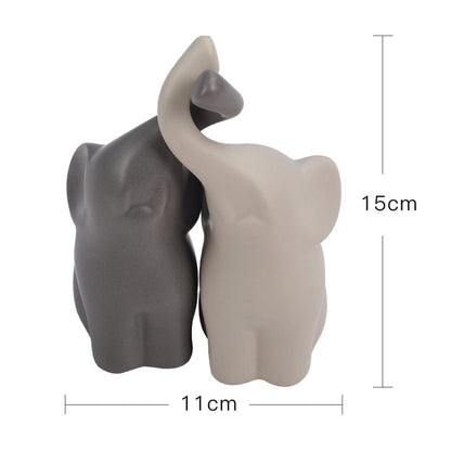 Set of 2 Ceramic Couple Elephant Statue Figurine Ornaments