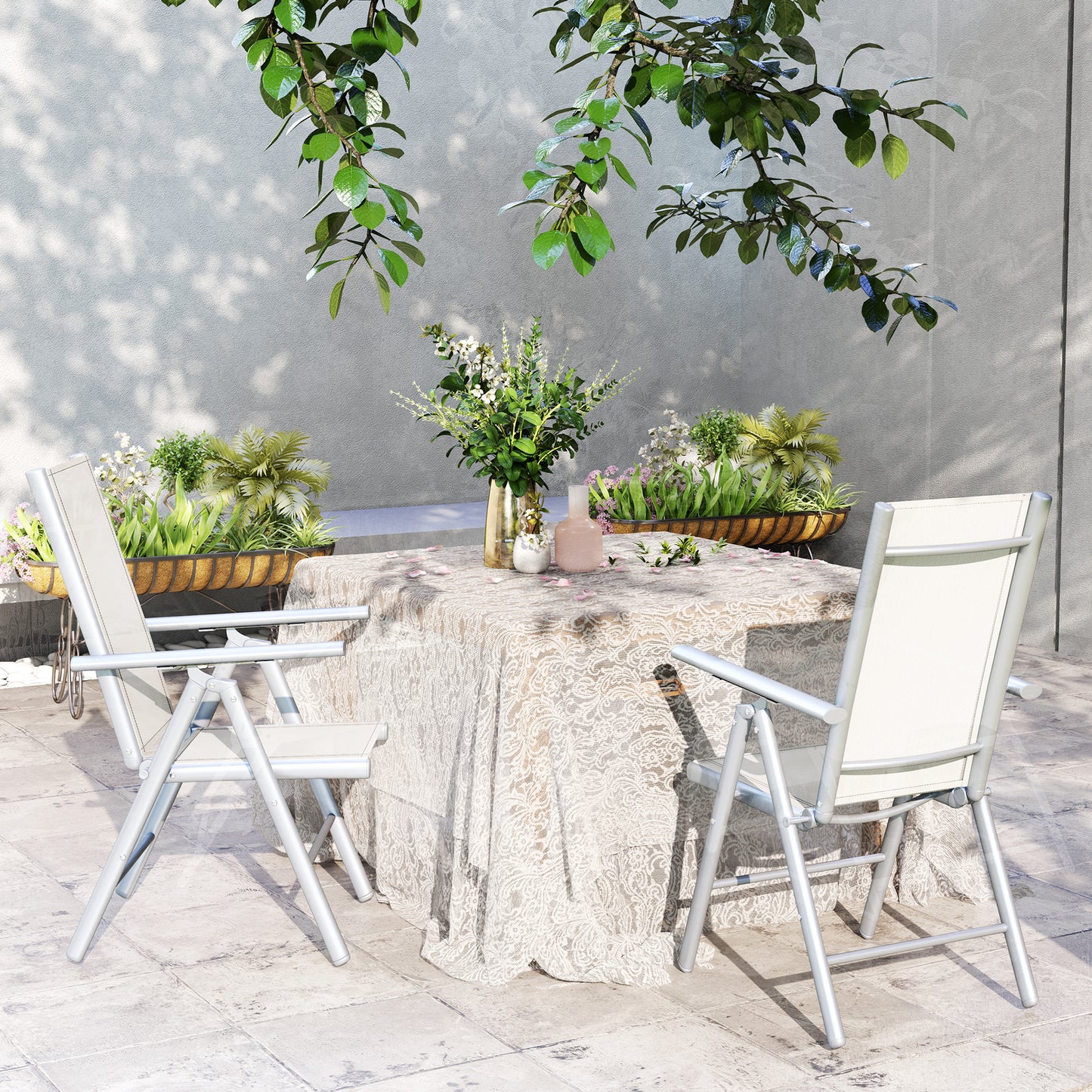 Outsunny Set of Two Aluminium Folding Chairs - Light Grey