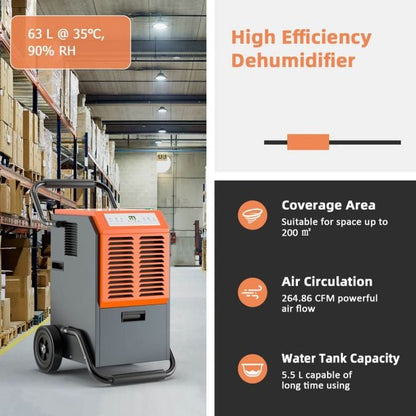 63L Commercial Dehumidifier with 24H Timer and Auto Defrost-Grey