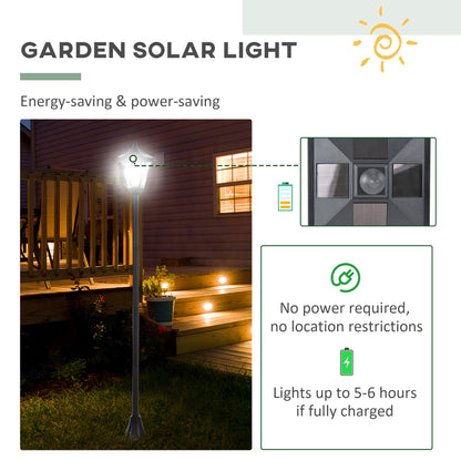 Outsunny Set of 2 Outdoor Garden Solar Post Lamp Sensor Dimmable LED Lantern Bollard IP44 Energy-saving 1.2M Tall, Black