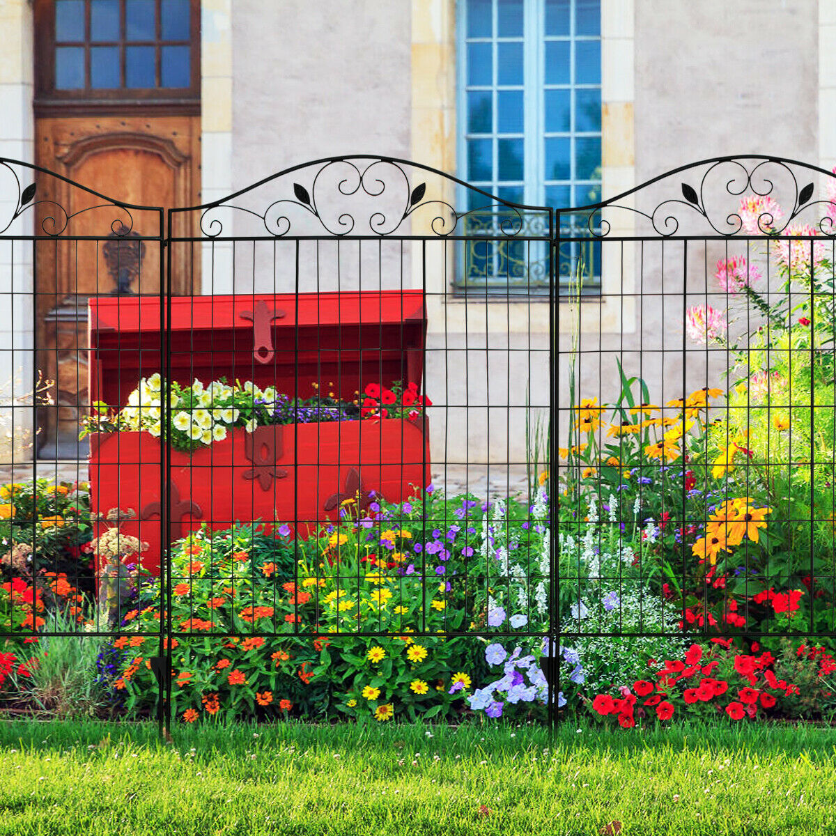 4 Panels Folding Iron Decorative Garden Fence Interlockable