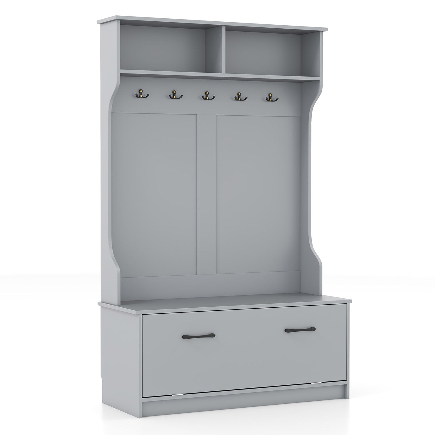63 Inches Hall Tree with Coat Rack and Storage Bench-Grey