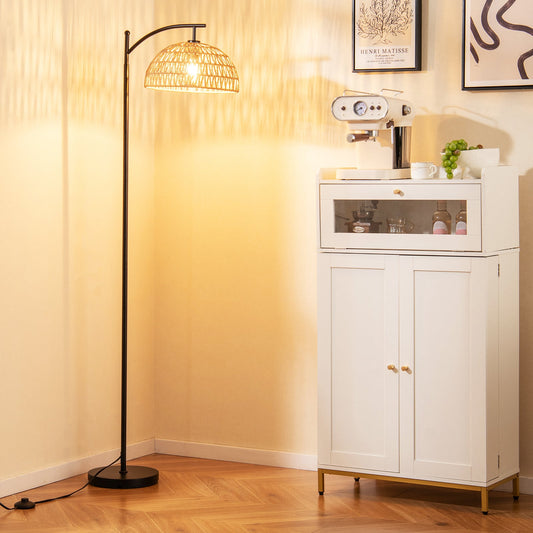63 Inches Modern Arc Floor Lamp with Hanging Lampshade Bedroom-Black