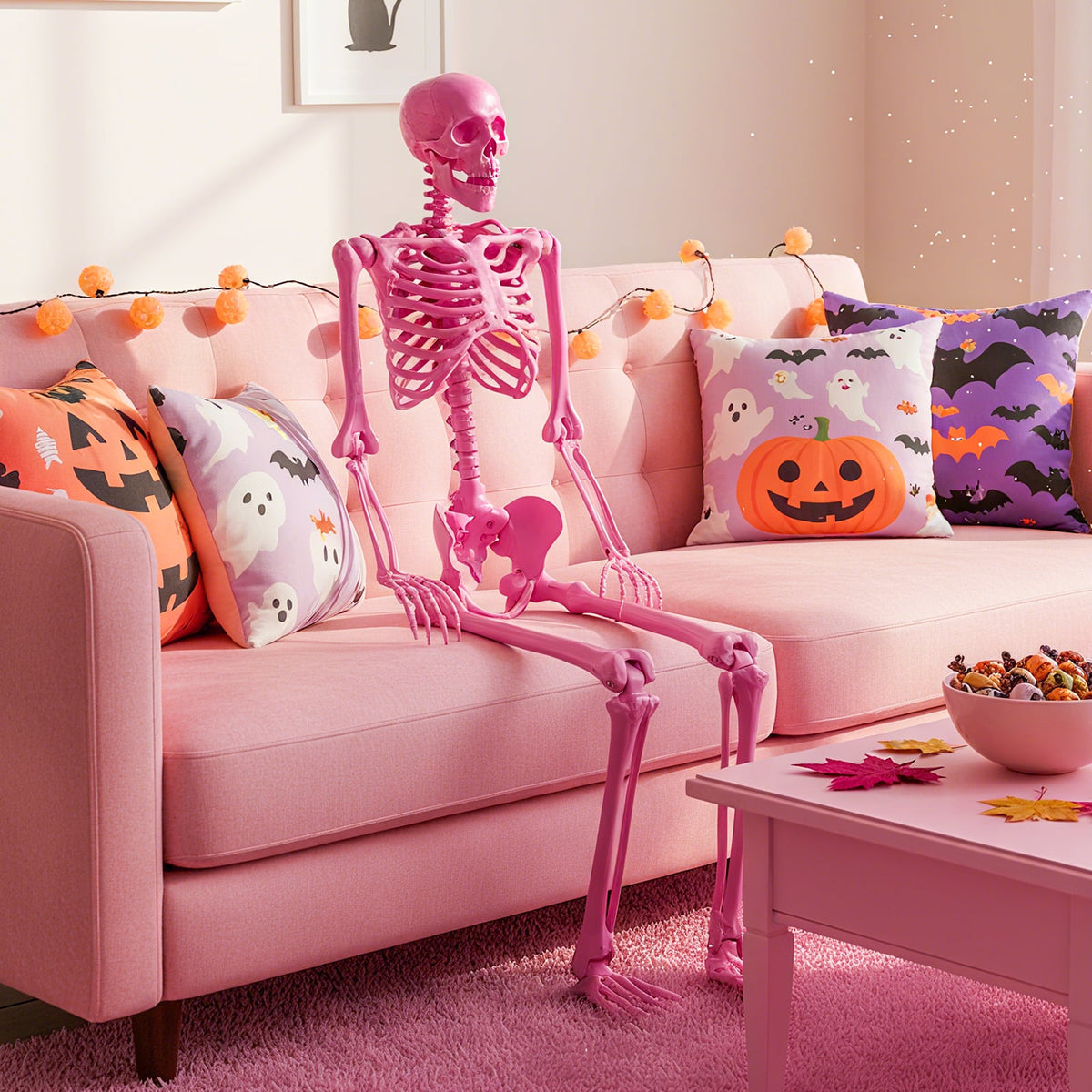 63 inch Halloween Pink Skeleton Decoration with 8 Moving Joints