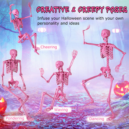 63 inch Halloween Pink Skeleton Decoration with 8 Moving Joints