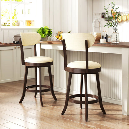 64/77CM Counter Height Chairs Set of 2 with Padded Seat and Backrest-Brown-Size 1