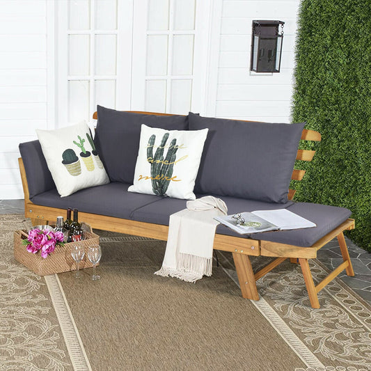 3 in 1 Convertible Cushioned Loveseat Lounger Couch with Pillows-Grey