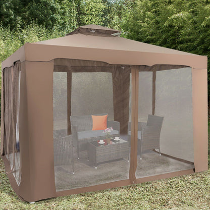 3m x 3m Gazebo Tent with Steel Frame and Double Tiered Canopy Brown