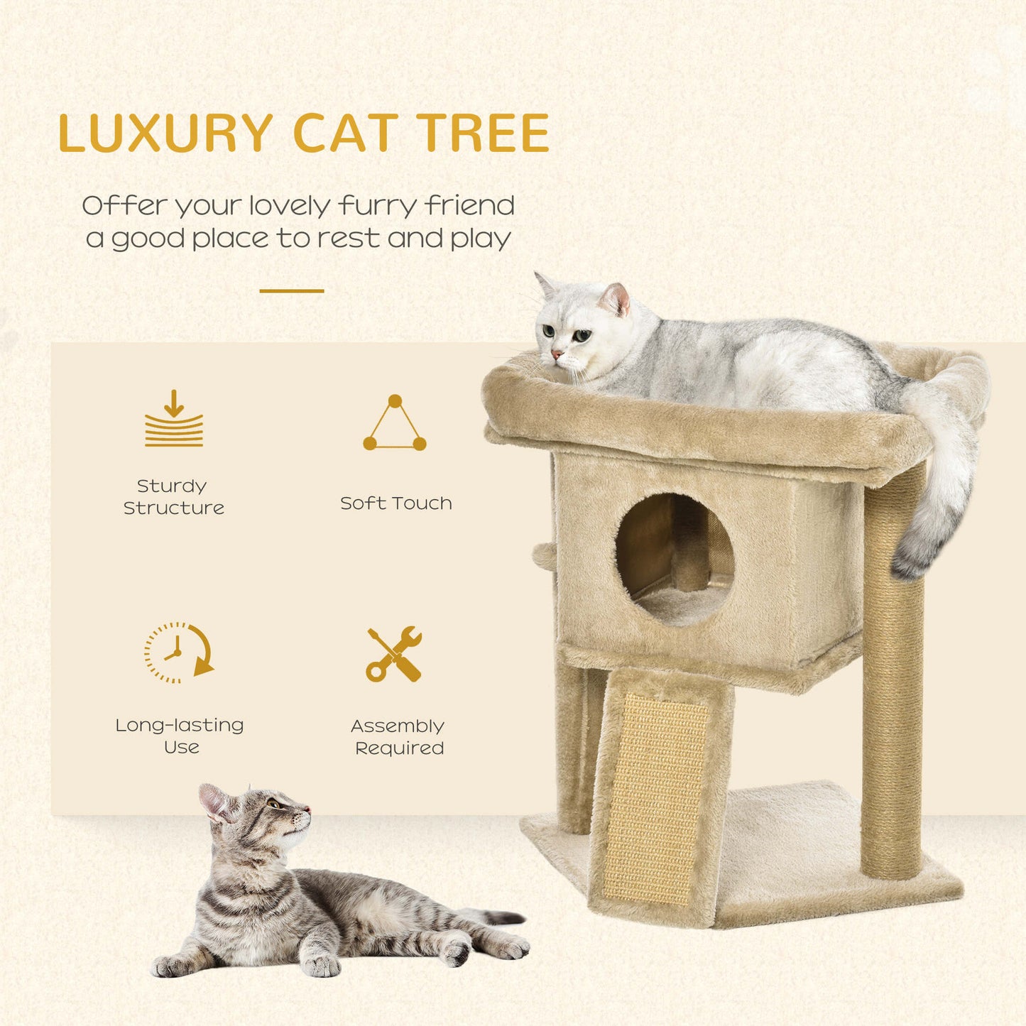 PawHut Cat Tree Tower w/ Jute Scratching Pad Ball Toy Condo 66 x 38 x 88cm Coffee