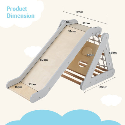 4 in 1 Toddler Wooden Triangle Climber with Ramp and Sliding Board-Grey