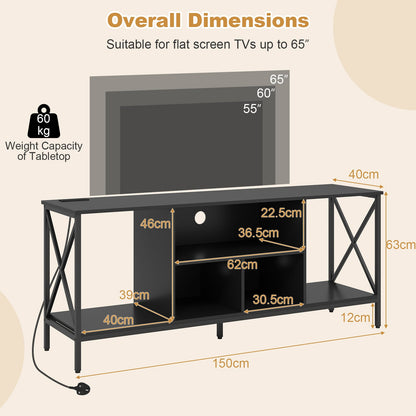 65 Inch TV Stand with LED Lights & Open Storage Shelves for Living Room Bedroom-Black