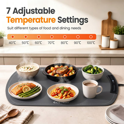 65 x 40 cm Food Warming Mat with Rapid Heating and Carrying Bag Included-Grey