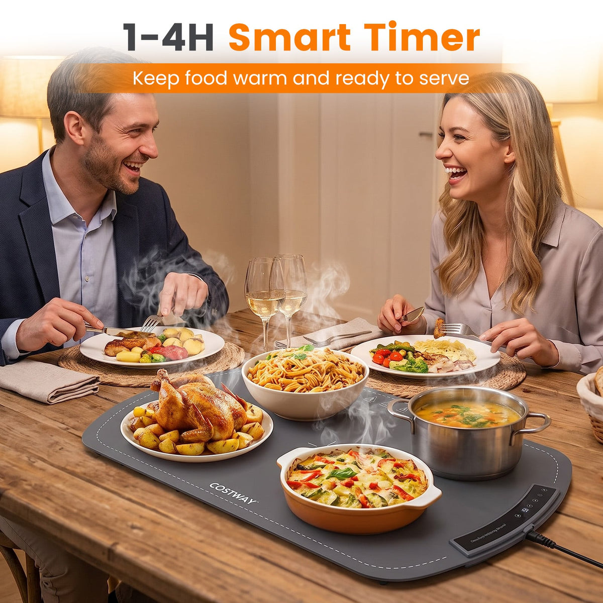 65 x 40 cm Food Warming Mat with Rapid Heating and Carrying Bag Included-Grey