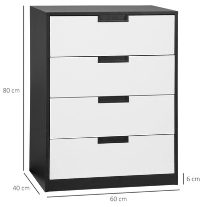 4 Drawer Storage Chest Cabinet Organiser for Bedroom, Living Room, 60cmx40cmx80cm, White and Black