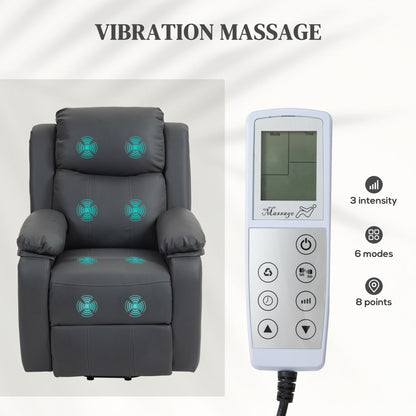 HOMCOM Riser and Recliner Chair with Massage, Heat, Power Lift Recliner Chair for Elderly with Remote Control, Extended Footrest, Dual Side Pockets, Overstuffed Electric Reclining Armchair, Dark Grey