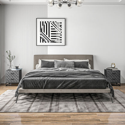 HOMCOM Bedside Tables Set of 2, Modern Bedside Table Nightstand with 2 Drawers, Bedside Cabinet Sofa Side Table with Storage, Steel Legs for Bedroom, Living Room, Grey