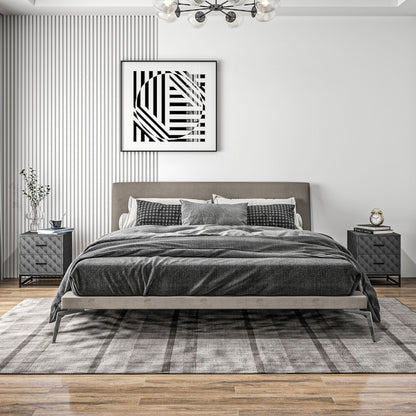 HOMCOM Bedside Tables Set of 2, Modern Bedside Table Nightstand with 2 Drawers, Bedside Cabinet Sofa Side Table with Storage, Steel Legs for Bedroom, Living Room, Grey