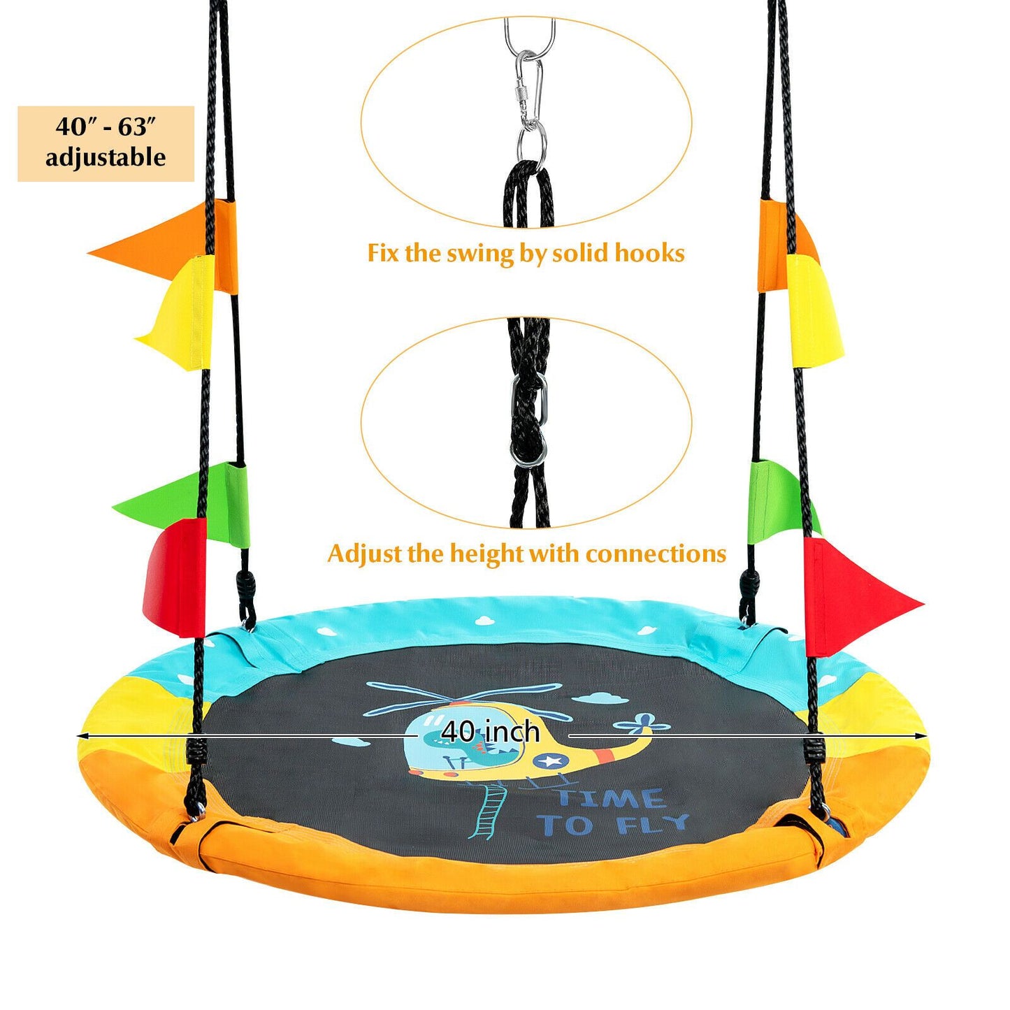 100cm Round Saucer Tree Swing with Heights Adjustable Rope