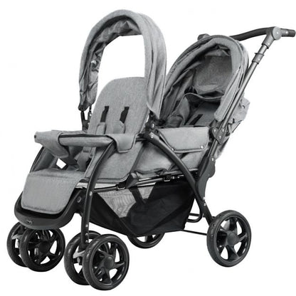 Double Pushchair with Adjustable Backrest and Sunshade-Grey