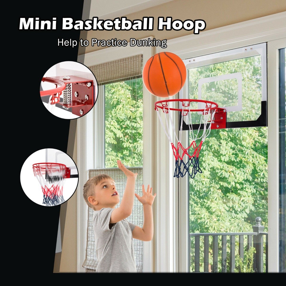 Mini Basketball Hoop with Shatterproof Backboard for Kid, Teen, Adult