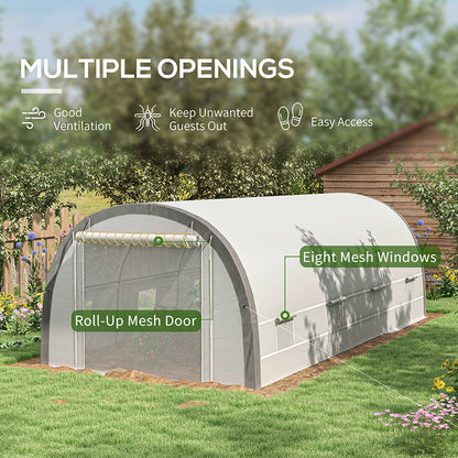 Tunel foliowy Outsunny 6 x 3(m) z ulepszoną konstrukcją, drzwiami z siatki i oknami, 15 etykiet na rośliny, kolor biały