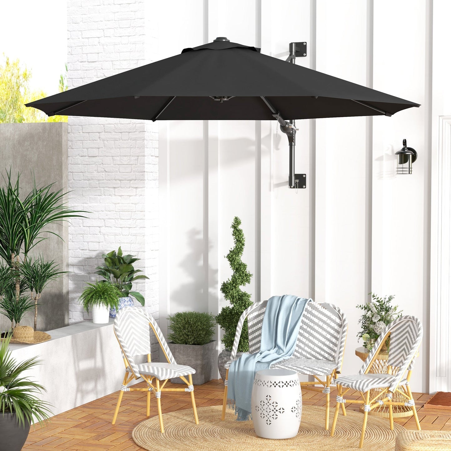 Outsunny Wall Mounted Umbrella with Vent, Garden Patio Parasol Umbrella Sun Shade Canopy, Charcoal Grey