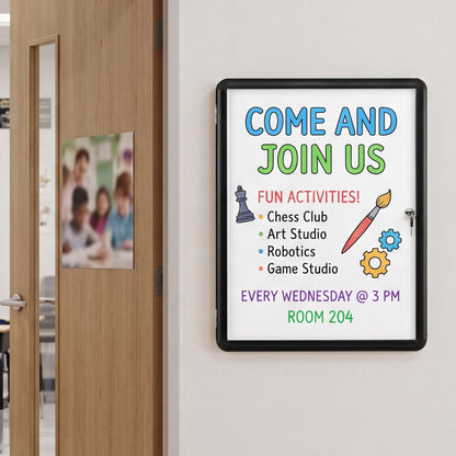 66 x 51 cm Enclosed Bulletin Board with Locking Door and Aluminum Alloy Frame-Black