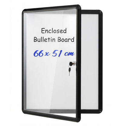66 x 51 cm Enclosed Bulletin Board with Locking Door and Aluminum Alloy Frame-Black