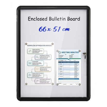 66 x 51 cm Enclosed Bulletin Board with Locking Door and Aluminum Alloy Frame-Black