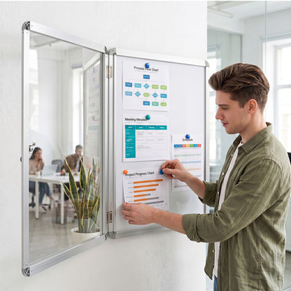 66 x 51 cm Enclosed Bulletin Board with Locking Door and Aluminum Alloy Frame-Silver